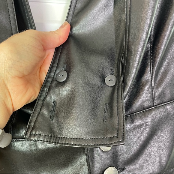 ZARA Faux Leather Jumpsuit Overalls Black Size Small NWT Sleeveless Deep V neck - Picture 10 of 11